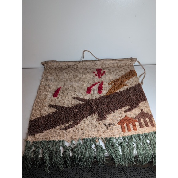 Unique Vintage Other - Large Unique Vintage Macrame Tapestry Wall Hanging Art Tree Village 40" x 45"
